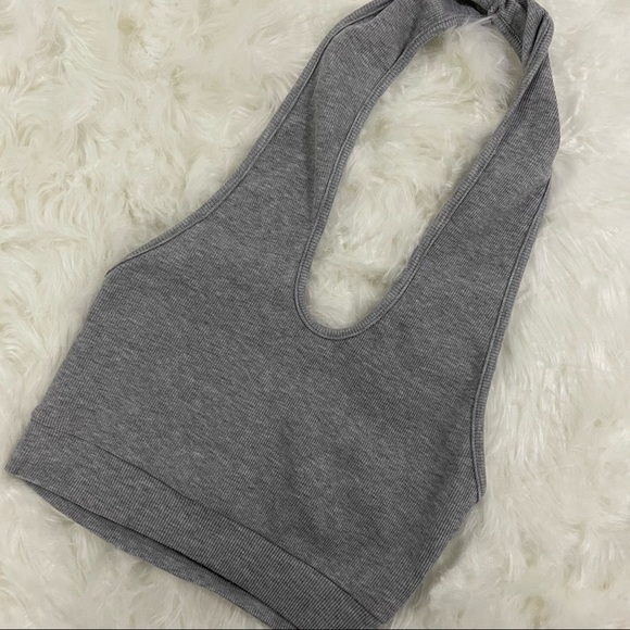 SHEIN Halter Crop Top, Ribbed, Grey,  Size Small - Picture 1 of 8